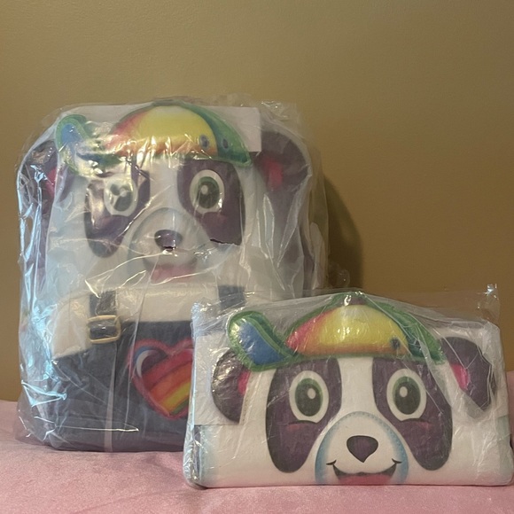 Sale! Loungefly Lisa Frank Panda Painter mini Backpack and wallet set new - Picture 6 of 10